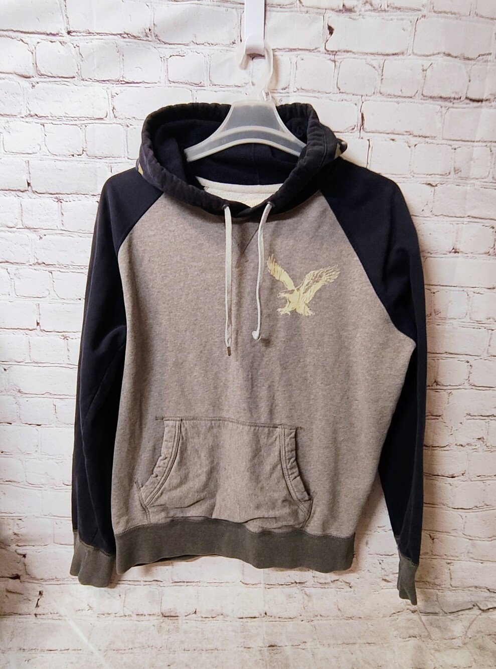 Vintage American Eagle Y2K Hoodie Mens XL Faded Raglan Pullover Blue Grey